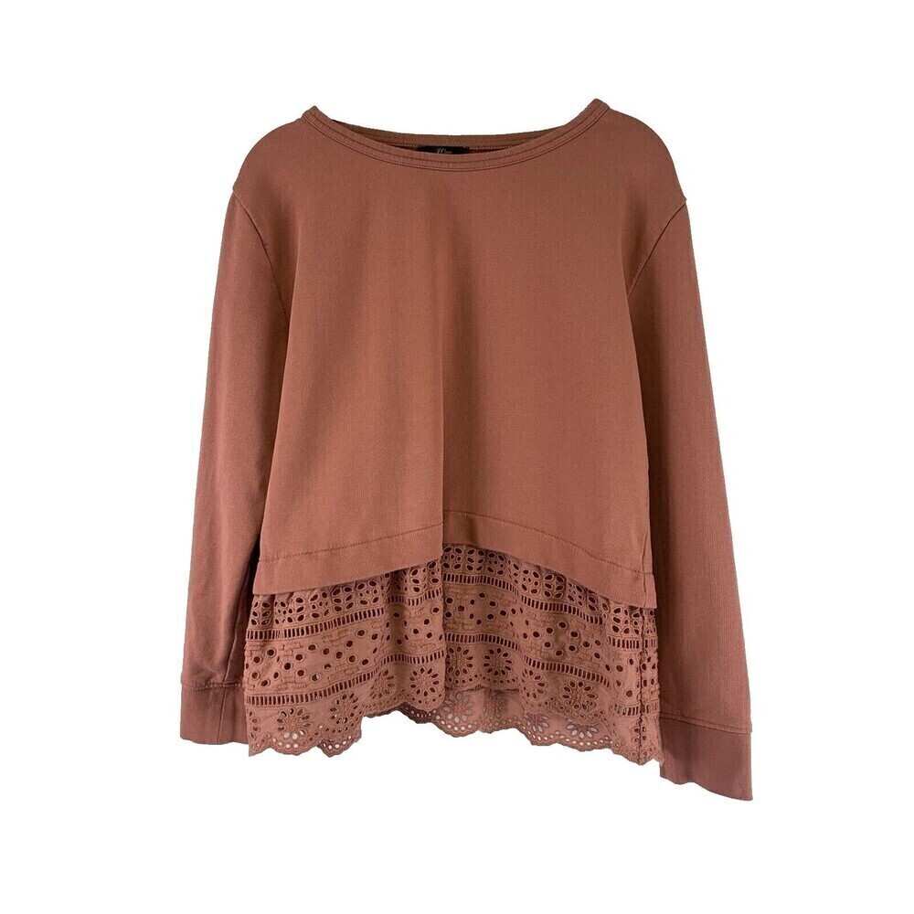 J Crew Eyelet Hem Sweatshirt Rusty Clay Pullover L1500 Soft Boxy Womens Small